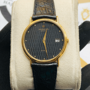 Raymond Weil Watch Men 18K Gold Plated Black Dial Date 31mm