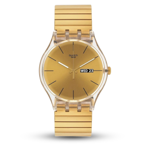 Swatch Unisex Gold Dial Metal Band Watch - SUOK702A